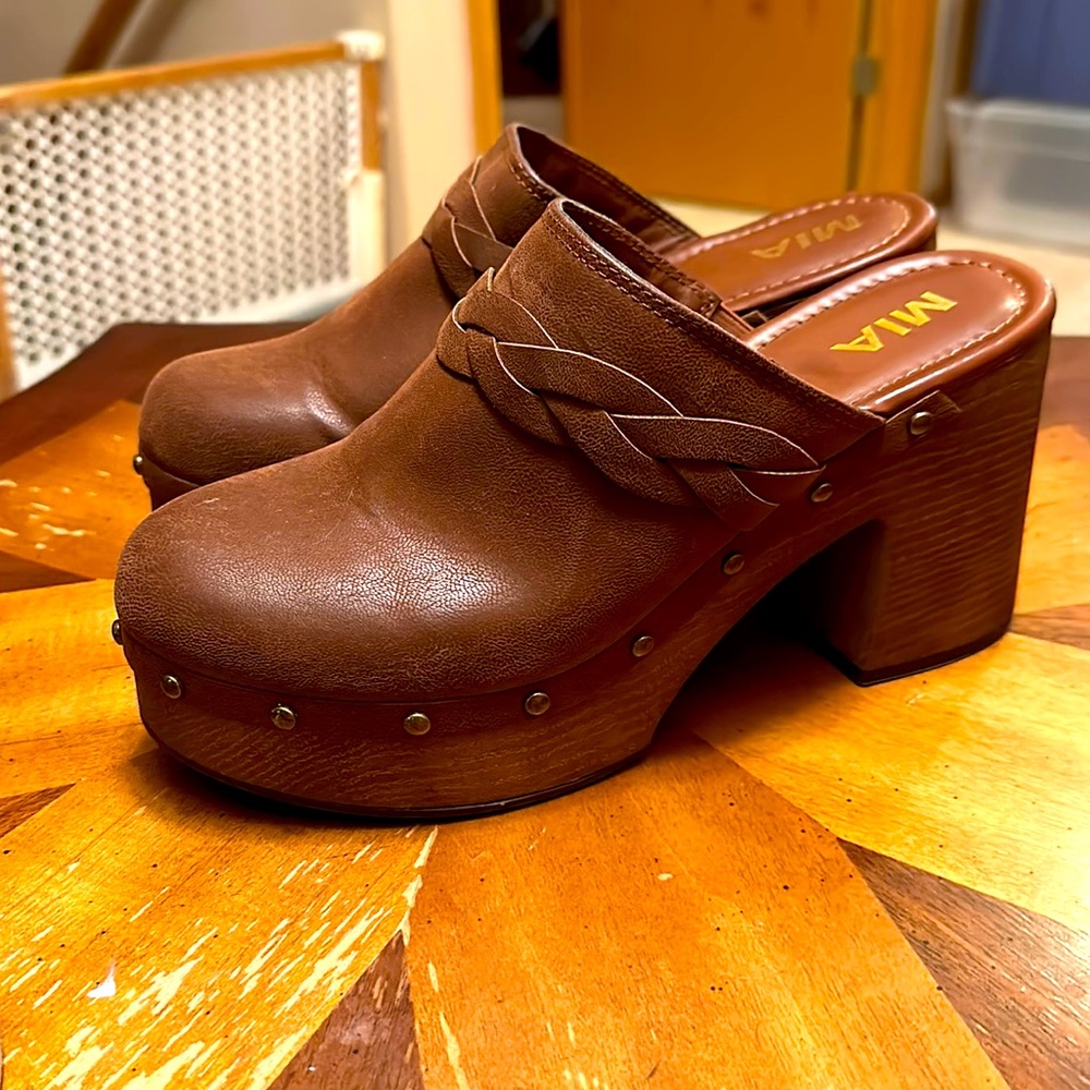 Mia brown mules. Worn once.